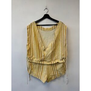 Free People Terry Romper Womens Small Yellow Sleeveless Tie Waist Sequin Back